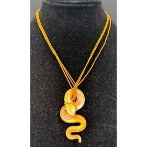 Milor Italy Gold Sparkle Glass Snake Pendant Seed Beads 14 k Clasp